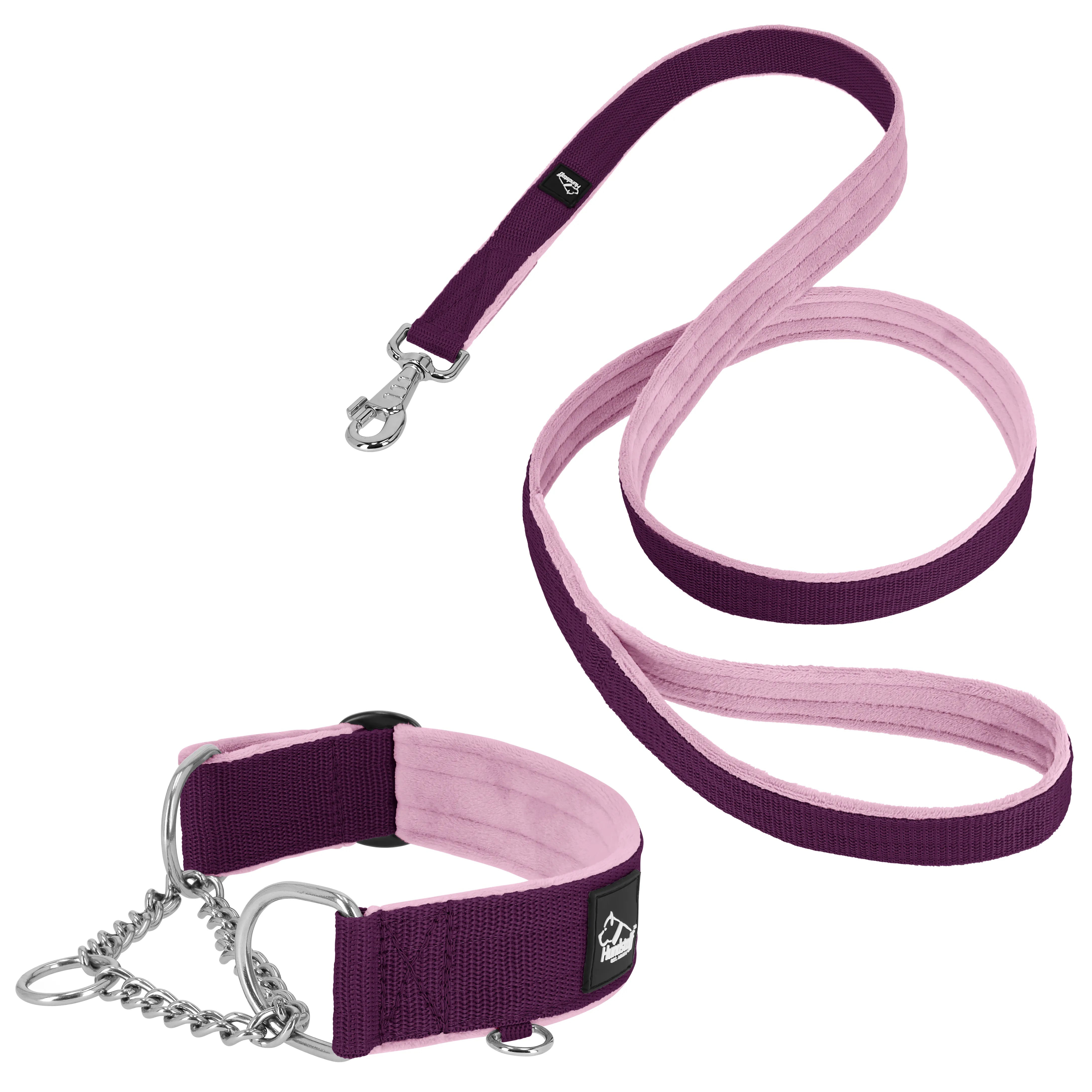 Martingale Chain Set Plum – Halvstryp halsband & koppel
